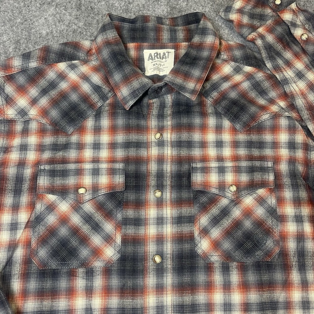 Ariat Shirt Mens XL Red Gray Retro Fit Southwestern Pearl Snap Rodeo Cowboy - Picture 3 of 8